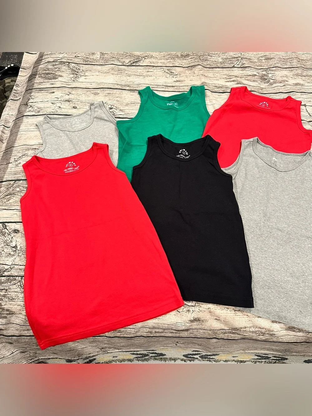 Lot of 6 Primary Tank Tops in Organic Cotton Red, Green, Black, Gray Unisex 10